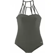 Bruno Banani Badeanzug , Damen, Gr. 36, Cup C/D, grün (oliv), Polyamid, Badeanzüge Badeanzug, mit eleganter Ausschnittvariante