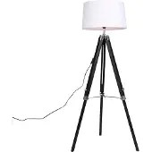 QAZQA Stehlampe schwarz mit weißem Leinenschirm 45 cm - Tripod