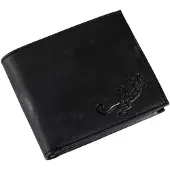 OXMOX Leder Geldbörse Leather Querscheinbörse Lizard Embossed Black schwarz