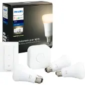 Philips White Starter-Set: 3 smarte Lampen E27 (800) + Dimmschalter, Set für intelligente Beleuchtung, Bluetooth/Zigbee, Weiß, 0 - 12 m, LED, E27