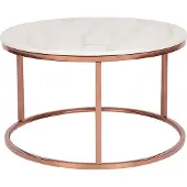 Beliani Couchtisch Beige mit Kupfer 43 x 70 cm Edelstahl MDF Platte Metallgestell Marmor Optik Glänzend Rund Modern