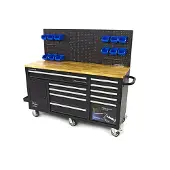 HBM Werkbank 158 cm mit 10 Schubladen, Tür und Rückwand, schwarz