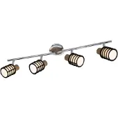 Globo Lighting Strahler Metall verchromt, holzoptik, Glas opal, Metall schwarz, beweglich, LxBxH: 700x100x145mm, exkl. 4x E14 40W 230V