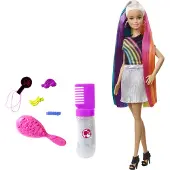 Barbie Regenbogen Glitzerhaar Puppe (blond), Anziehpuppe mit bunten Haaren