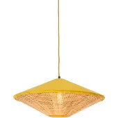 QAZQA - Landhaus I Vintage I Rustikal Landhaus-Pendelleuchte I Esstisch I Esszimmer I Pendellampe I Hängelampe I Pendellampe I Pendelleuchte I Lampe I Leuchte Gelb Samt mit Rattan 60cm - Frills Can I