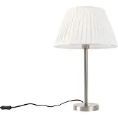 QAZQA - Klassisch I Antik Klassische Tischlampe Stahl I Silber I nickel matt mit plissiertem Schirm weiß 35 cm - Simplo I Wohnzimmer I Schlafzimmer - Textil Rund - LED geeignet E27