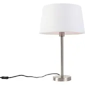 QAZQA - Moderne Tischlampe Stahl I Silber I nickel matt mit weißem Schirm 32 cm - Simplo I Wohnzimmer I Schlafzimmer - Textil Rund - LED geeignet E27