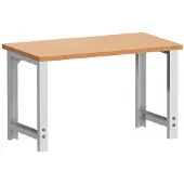 Bott Werkbank cubio, manuell höhenverstellbar, Rotbuche-Arbeitsplatte, B 1500 x T 750 x H 740–1140 mm, bis 800 kg, Stahl, lichtgrau