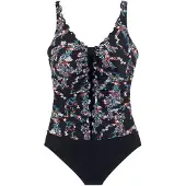 Petite fleur Badeanzug , Damen, Gr. 38, Cup E, schwarz (schwarz, bedruckt), Polyamid, geblümt, Badeanzüge Badeanzug, mit Shapingeinsatz, mit Unterbrustgummi, mit integrierten Softcups