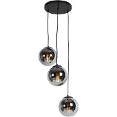 QAZQA Art-Deco-Pendelleuchte schwarz mit Rauchglas 3-flammig - Pallon