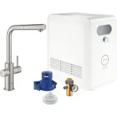 GROHE Blue Professional Einhand-Spültischarmatur Set, Ausladung 223mm, L-Auslauf, mit Filter- und Kühlfunktion, herausziehbar, 31326DC2, Farbe: Supersteel