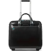 Piquadro Black Square Briefcase with wheels 2 compartments black