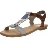 Rieker Riemchensandale , Damen, Gr. 41, grau (grau, braun), Lederimitat, mehrfarbig, Schuhe Riemchensandale, Sommerschuh, Sandalette, Blockabsatz, mit angesagtem Schmuckelement