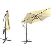 Linder Exclusiv GmbH Alu Sonnenschirm Ampelschirm Ø 3m UV30+ Kurbelschirm mit Standfuß Garten beige