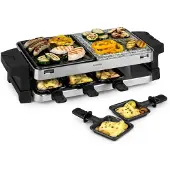 Klarstein Sirloin Raclette-Grill, 1500 Watt, 2-in-1: Aluminium-Grillplatte & Natursteinplatte, Edelstahl-Heizelement, regulierbarer Thermostat, für 8 Personen, Raclette-Pfannen aus Stahl