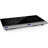Klarstein Cucinata mobile Kochplatte, Doppel-Induktionskochfeld, 3100W, Touch Control, Topfsensor, Abschalttimer, 10 Stufen, Überhitzungsschutz, Kindersicherung, Glaskeramik, silber