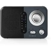 Nedis FM-Radio - Tragbare Ausführung - FM - Batteriebetrieben / Netzstromversorgung - Analog - 2.4 W - Scharz-weiß Monitor - Kopfhörerausgang - IP20 - Griff - Grau / Schwarz