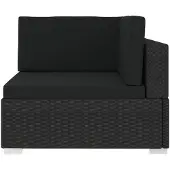 vidaXL Modular-Sofa-Eckteil 1 Stk. + Auflagen Poly Rattan Schwarz