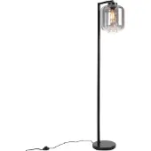 QAZQA Design Stehleuchte schwarz mit Rauchglas - Qara