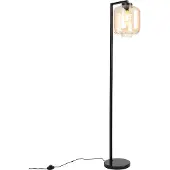 QAZQA Design Stehleuchte Schwarz mit Braunglas Qara