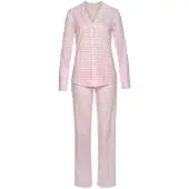 Vivance Pyjama DREAMS, Damen, Gr. 32/34, rosa (rosa, weiß), Single Jersey, Obermaterial: 100% Baumwolle, kariert, klassisch lang, V-Ausschnitt, eingesetzt, Homewear-Sets Pyjama, mit feinem Karo-Muster