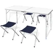 vidaXL Faltbarer Campingtisch-set Mit 4 Höhenverstellbaren Hockern 120x60 Cm