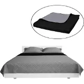 vidaXL Zweiseitige Tagesdecke Gesteppt Schwarz/Grau 230x260 cm