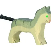 Holztiger Katze aus Holz - klein, grau