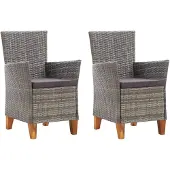 vidaXL Gartenstühle 2 Stk. mit Auflagen Poly Rattan Grau