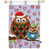 Vervaco Auslaufmodell Kreuzstich Wandbehang "Adventskalender Weihnachtseulen", Stickbild vorgezeichnet