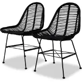 vidaXL Esszimmerstühle 2 Stk. Natur Rattan Schwarz