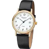 Regent Herren-Uhr Analog Quartz Lederband Schwarz Goldton F-790