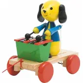 Woody Holz Nachziehtier Hund / Pull Along Doggy, mit Xylophon, zum nachziehen.