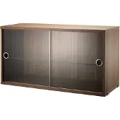 String System Hängeschrank mit Schiebetüren aus Glas Walnuss natur 78/42/30