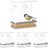 Relaxdays 4 x Vogelfutterhaus für Fenster Transparent,Grau