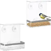 Relaxdays 2 x Vogelfutterhaus für Fenster Transparent,Grau