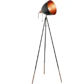 Eglo Dreibein Stehlampe Chester, 1 flammige Vintage Stehleuchte, Standleuchte aus Stahl, Farbe: Schwarz, kupfer, Fassung: E27, inkl. Zugschalter