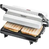 Bestron Kontaktgrill mit Auffangschale, Sandwichmaker mit Cool-Touch-Handgriff, Paninimaker mit Antihaftbeschichtung, 700 Watt, APM123W, Farbe: Weiß