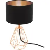 Eglo Tischlampe Carlton 2, 1 flammige Vintage Tischleuchte, Nachttischlampe aus Stahl und Stoff, Farbe: Kupfer, schwarz, Fassung: E14, inkl. Schalter