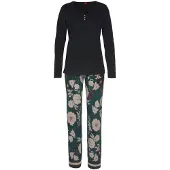 s.Oliver Pyjama mehrfarbig Gr. 32/34 für Damen. Mit Zier-Knopfleiste und Allover-Druck. Gerade. Nachhaltig.