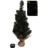 Koopman Weihnachtsbaum künstlich grün 60cm LED Jutesack Christbaum Weihnachtslicht Timer