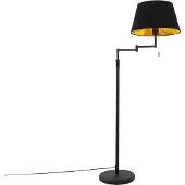 QAZQA Stehlampe Schwarz mit Schwarzem Schirm und Verstellbarem Arm Ladas