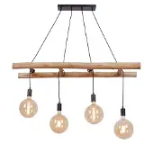 JUST LIGHT Pendellampe EDGAR Eukalyptusholz Kombination aus Holz & lackiertem Eisen schwarz Wohnbereich, z.B. Wohnzimmer, Esszimmer, Schlafzimmer