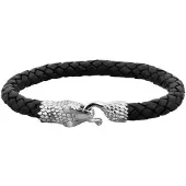 KUZZOI Armband Herren Leder Schlange Geflochten Massiv 925 Silber Kuzzoi Silber