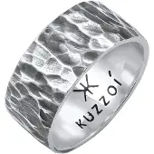 KUZZOI Ring Herren Bandring Gehämmert 925 Sterling Silber Kuzzoi Schwarz