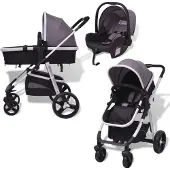 vidaXL 3-in-1 Kinderwagen Aluminium Grau und Schwarz