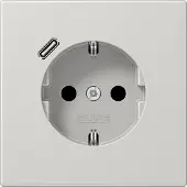 JUNG SCHUKO Steckdose 16 A 250 V , mit USB-Ladegerät 1 x Typ C, integrierter erhöhter Berührungsschutz, Serie LS, lichtgrau LS1520-18CLG
