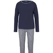 Tom Tailor Damen Pyjama-Set mit Streifenhose, blau, Logo Print, Gr. 36