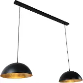 QAZQA - Industrie I Vintage I Industrie I Vintage I Hängelampe I Pendellampe I Halbrund Pendelleuchte schwarz mit Gold I Messingenen 2-flammig Lichtern - Magnax I Wohnzimmer I Schlafzimmer - Stahl Län