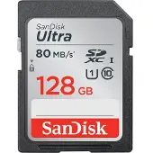 SanDisk ULTRA, 128 GB, SDXC, Klasse 10, UHS-I, 80 MB/s, Class 1 (U1)